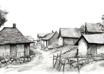 PNG Village drawing sketch architecture.