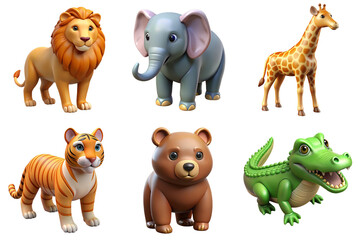 Fototapeta premium 3d render set of Wildlife Set isolated on transparent background Cartoon Illustration in plastic style