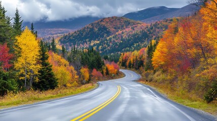 Road through Laobiangou canyon in autumn, a panoramic view of Benxi, China.
