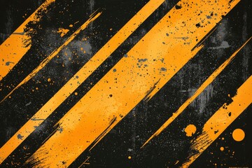 Abstract Background with Yellow and Black Diagonal Stripes and Splatter Paint