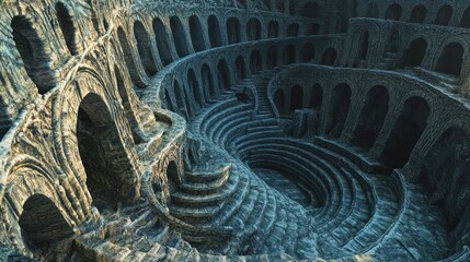 A Deep, Circular Stone Structure with Arched Openings