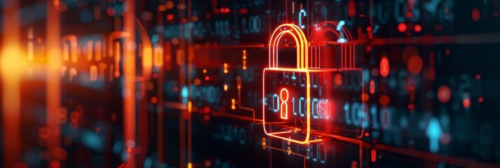 A red glowing lock with a keyhole