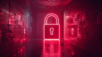 A red glowing lock with a keyhole