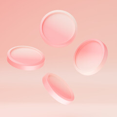 3d pink  rendering gradient peach pink  isolated coins set