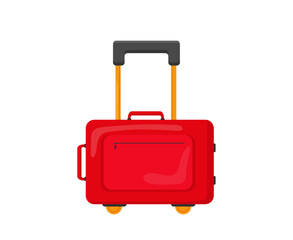 Red small suitcase baggage for travel. Luggage bag for vacation journey. Vector illustration