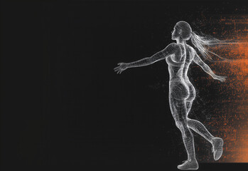 Obraz premium A wireframe athlete in motion, representing strength, dynamic energy, and the fusion of technology with the human form in digital art.