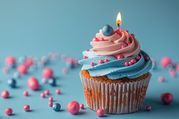 Cupcake With Candle and Confetti