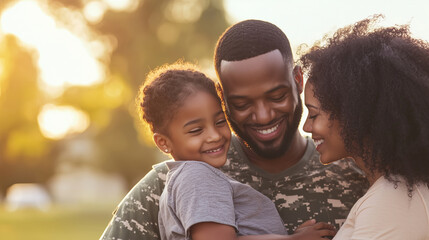 Fototapeta premium Military families reunited with loved ones at a homecoming event photo