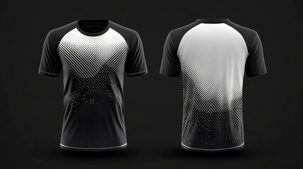 T-shirt jersey design with geometric halftones, front view mockup. Sport club template. 