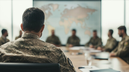 Fototapeta premium Military officers in a conference room discussing global peace initiatives photo