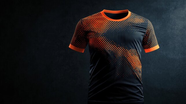 T-shirt jersey design with geometric halftones, front view mockup. Sport club template. 
