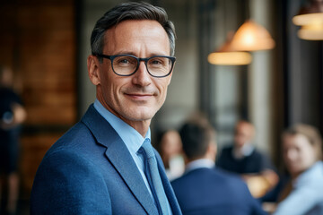 Fototapeta premium A confident professional engaging with colleagues in a modern workspace, highlighting teamwork and collaboration during a meeting