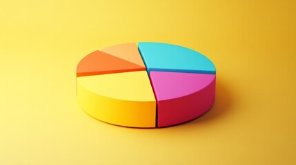 3D pie chart on a solid yellow background generative ai