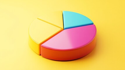 Obraz premium 3D pie chart on a solid yellow background generative ai