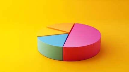 Fototapeta premium 3D pie chart on a solid yellow background generative ai