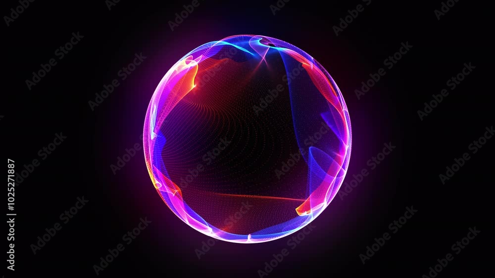 Wall mural bright neon 3d sphere in the space. glowing particle 3d energy orb seamless motion. abstract technol