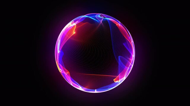 Bright neon 3d sphere in the space. Glowing particle 3d energy orb seamless motion. Abstract technology, science, neural networks, and artificial intelligence. Virtual assistant concept. 4k loop.