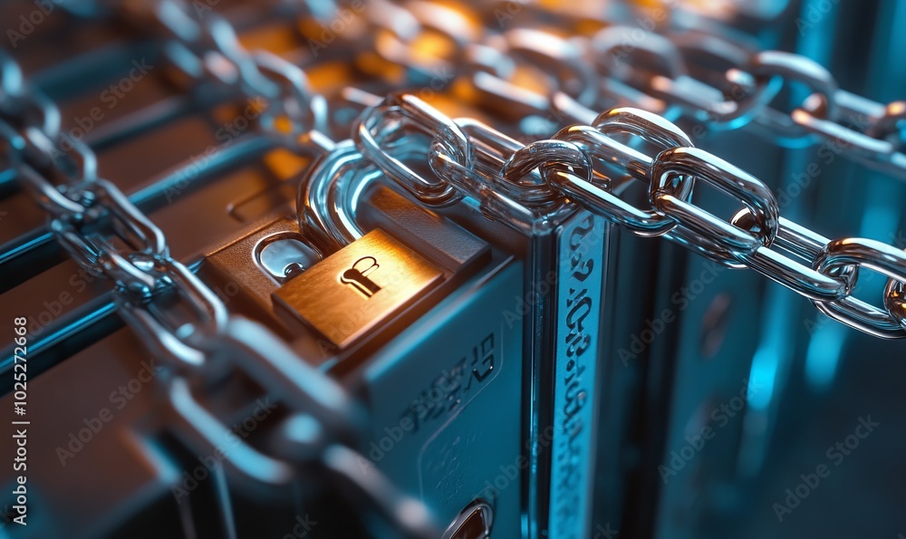 Poster chain and padlock around encrypted file folder