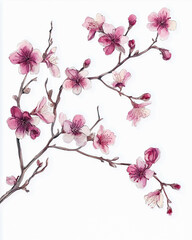 Naklejka premium Aquarelle and line branches and blooming, isolated on white background