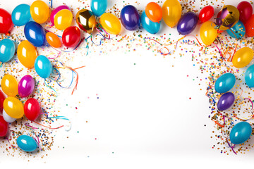 Colorful birthday party wallpaper with balloons, confetti, and streamers
