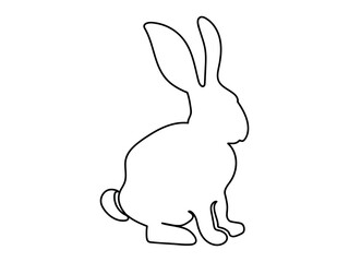 Black Outline of a Rabbit Isolated on White Background. Easter Bunny. Simple black icon of hare. Concept of Cute Animal Illustration, Minimalist Style. Design Element, Icon, Print, Logo