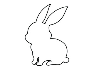 Black Outline of a Rabbit Isolated on White Background. Easter Bunny. Simple black icon of hare. Concept of Minimalist Style, Cute Animal Illustration, pet. Design Element, Icon, Print, Logo