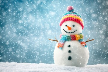 Fototapeta premium Cheerful Snowman in Winter Wonderland Scene
