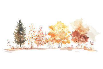Colorful watercolor trees on a white isolated background. transparent background