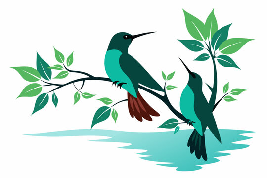recommend clip art: Hummingbirds with a tree branch silhouette realistic high-resolution smooth vector illustration design on a white background