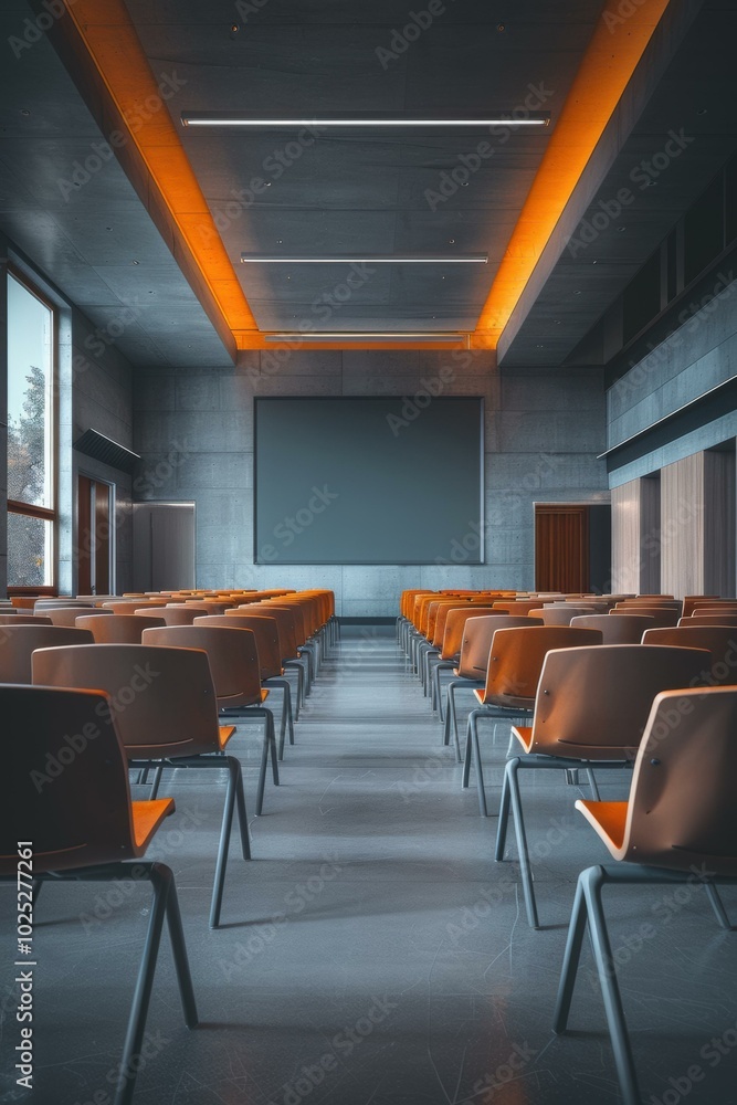 Aufkleber rows of empty chairs in a lecture hall. ai.