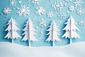 Obraz premium Winter Wonderland with Paper Trees and Snowflakes