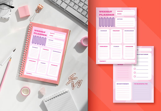 Pink and Purple Aesthetic Weekly and Daily Planner Templates