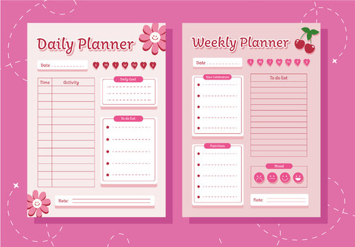 Cute Pink Aesthetic Daily and Weekly Planner Template