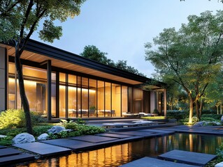 ultra realistic photo a wellness retreat with some asian high net worth participants in the photo, dark mode