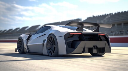 Futuristic Electric Vehicle Concept Car Racing on Track 3D Render Illustration