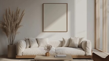 Fototapeta premium living room wall poster. Interior mockup with house background. Modern interior design. generative ai