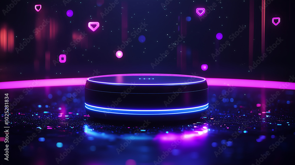 Poster minimalist ai driven digital assistant with holographic neon interface in futuristic design