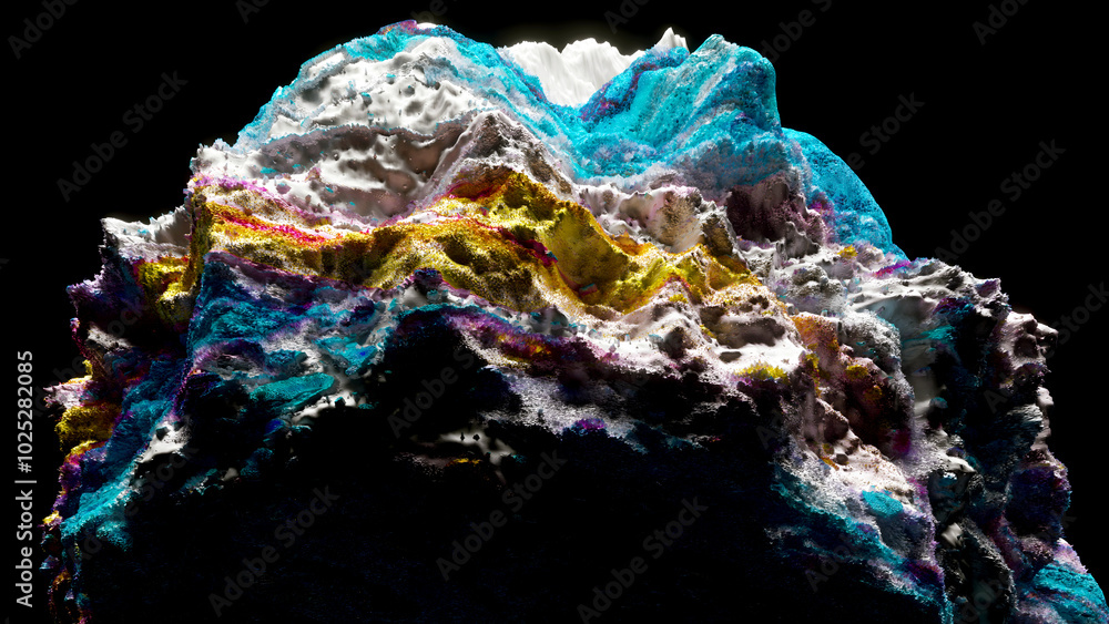 Sticker 3d render of abstract art with surreal mineral geology stone object ocean coral reef or asteroid in 