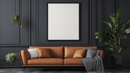 living room wall poster. Interior mockup with house background. Modern interior design. generative ai