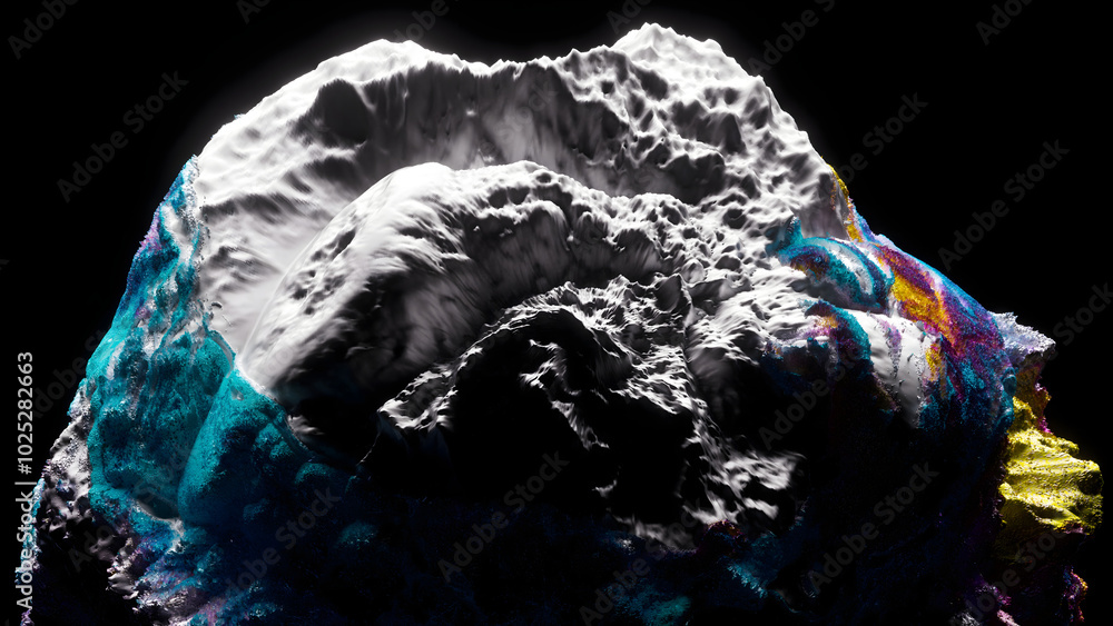Poster 3d render of abstract art with surreal mineral geology stone object ocean coral reef or asteroid in 