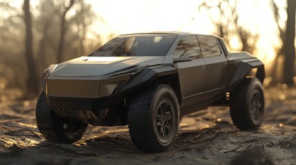 Futuristic EV Concept Car: Rugged Electric Pickup for Outdoor Adventures | 3D Render Illustration