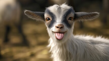 Goat, sticking out tongue, making funny face, generative ai