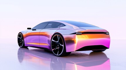 Naklejka premium Futuristic Electric Coupe Concept Car in 3D Render with Ultra-Detailed Design and Reflective Paint - Environmental Innovation