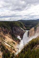 Scenic View of Grand Canyon of the Yellowstone with Majestic Waterfall in Wyoming, USA