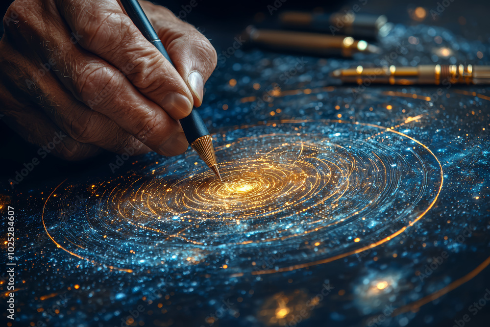 Canvas Prints a hand sketching the outline of the universe, symbolizing the design of life and existence. concept 