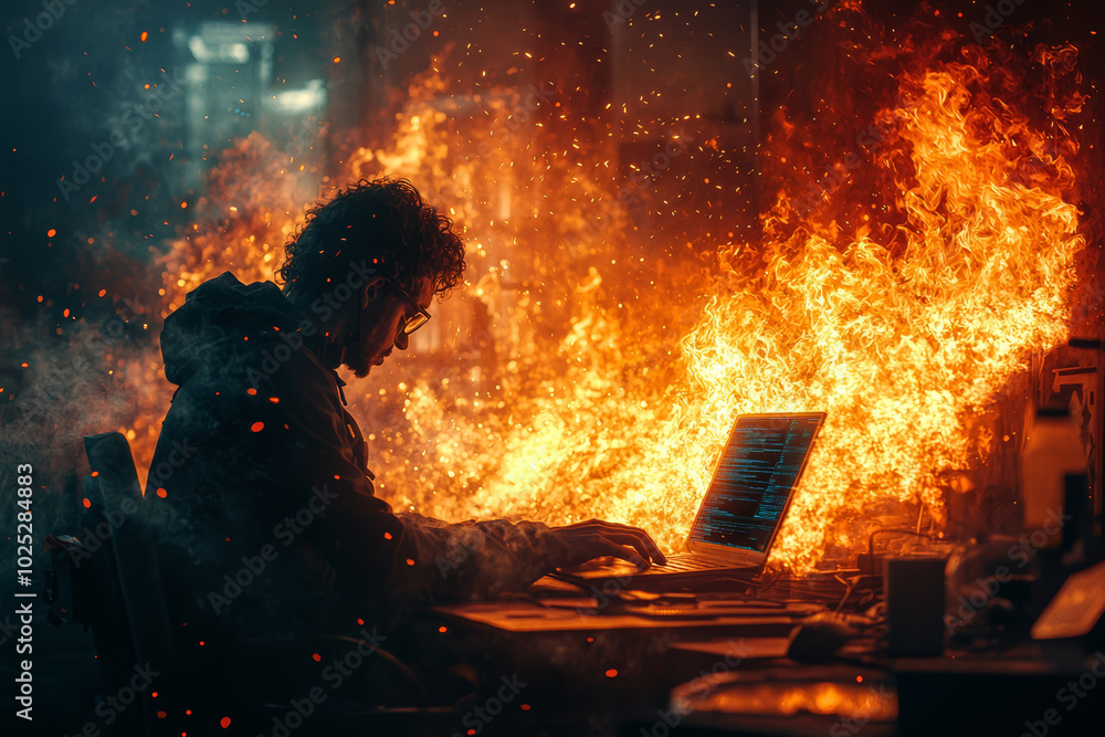 Aufkleber a hacker attempting to breach a firewall, symbolizing the ongoing threat of cyberattacks. concept of