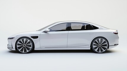 Fototapeta premium Futuristic Electric Sedan Concept Car with Integrated Ambient Lighting and Luxurious Details in 3D Render Illustration