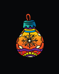 New Year's toy with hand-drawn patterns. Original vector illustration in vintage style. T-shirt design.