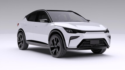 Fototapeta premium Futuristic EV Concept Car Design: Ultra-Detailed 3D Render of a Stylish Compact Electric Crossover with Emphasis on Safety