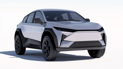 Naklejka premium Futuristic Electric Concept Car Design - Ultra-Detailed 3D Render of Safe and Stylish Compact Crossover with High Ground Clearance and Modern Features